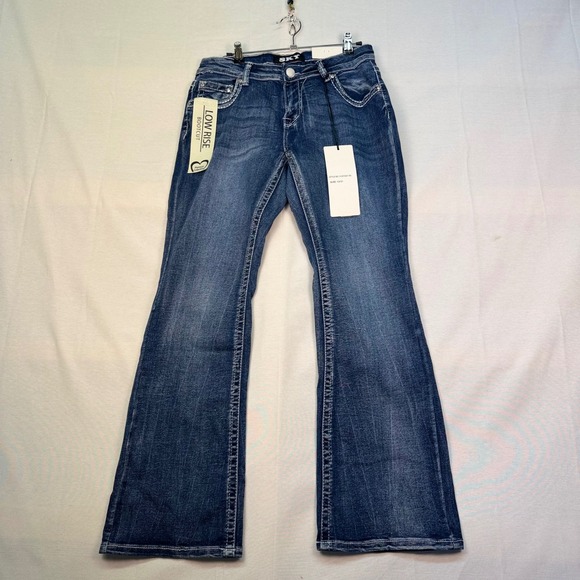 Sky Premium Collection Denim - Sky Premium Collection Low Rise Bootcut Jeans Rhinestone Heart Wings Blue 13/31